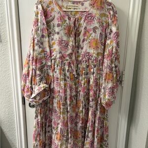 Daughters of India Floral Mini Dress in Pink and Yellow